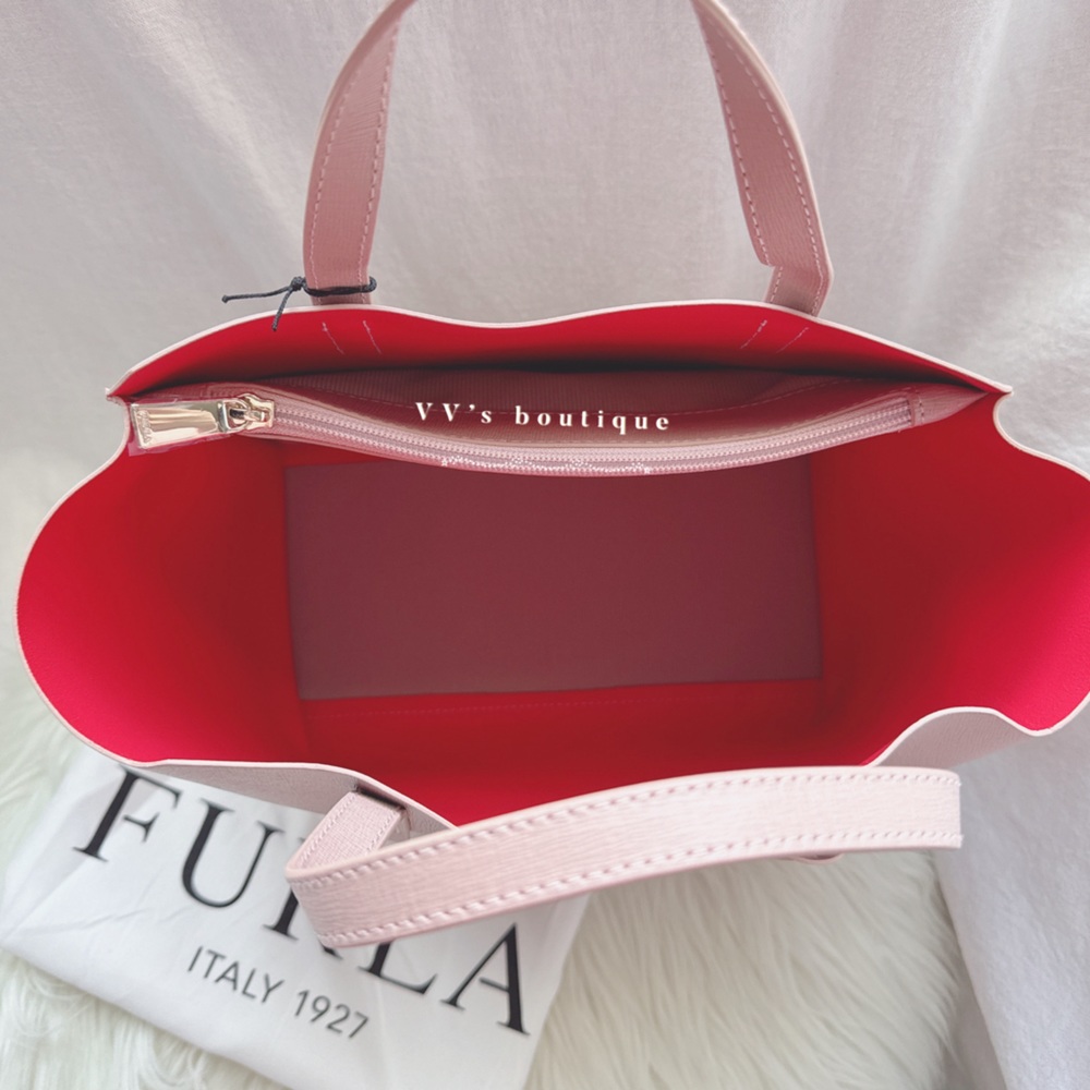 NWT Furla Sally Mini Saffiano Leather Tote Moonstone Pink Red - Picture 8 of 10
